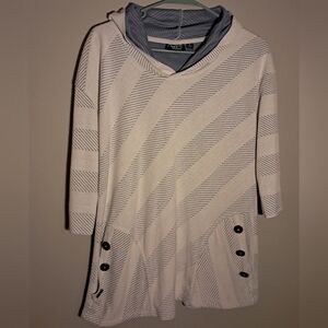 Onque Casuals Striped Cowl Neck Hoodie Sweater with Button Accents